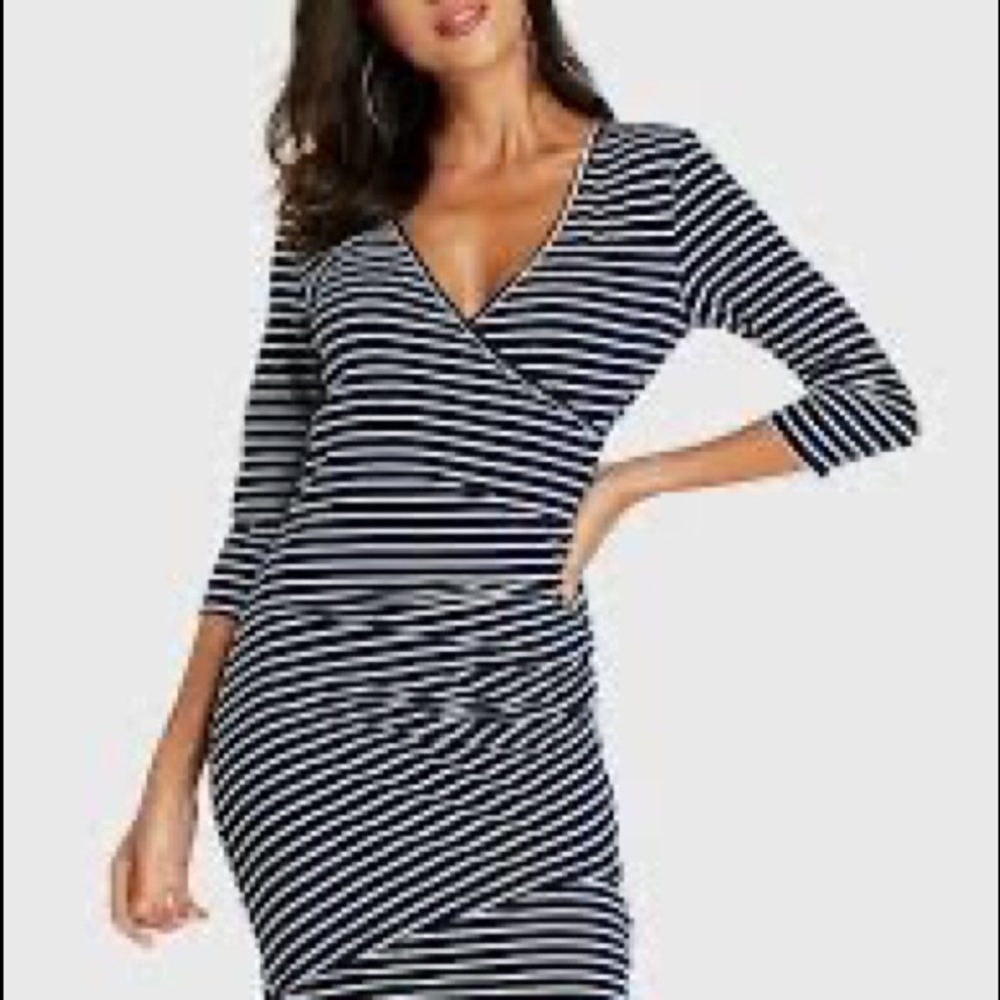 SUNDRY Striped Ruched Knit Dress